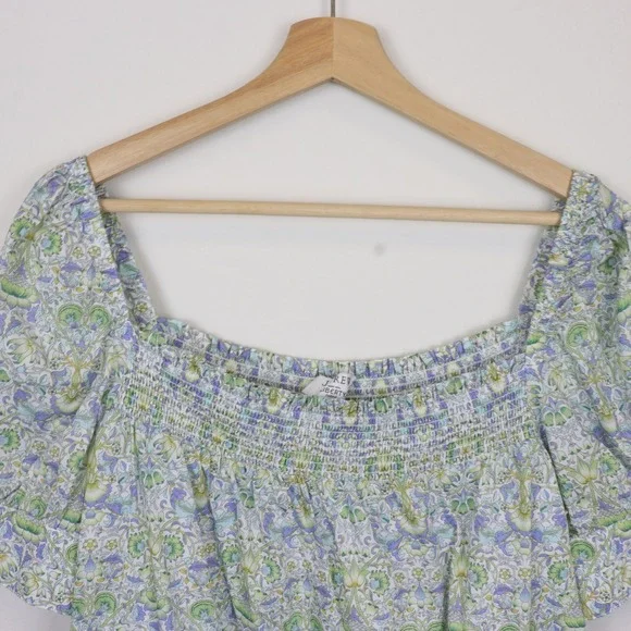 J Crew Afternoon Dress in Liberty Lodden Fabric Lg Smocked Neckline Green Blue - Picture 7 of 12